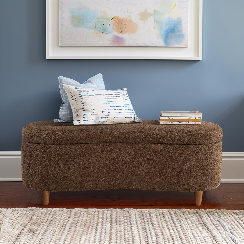 Bailey Boucle-Style Curved Storage Accent Bench, Chocolate