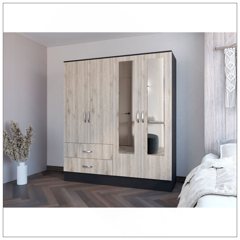 Armoire Ron, chambre, noir / gris clair