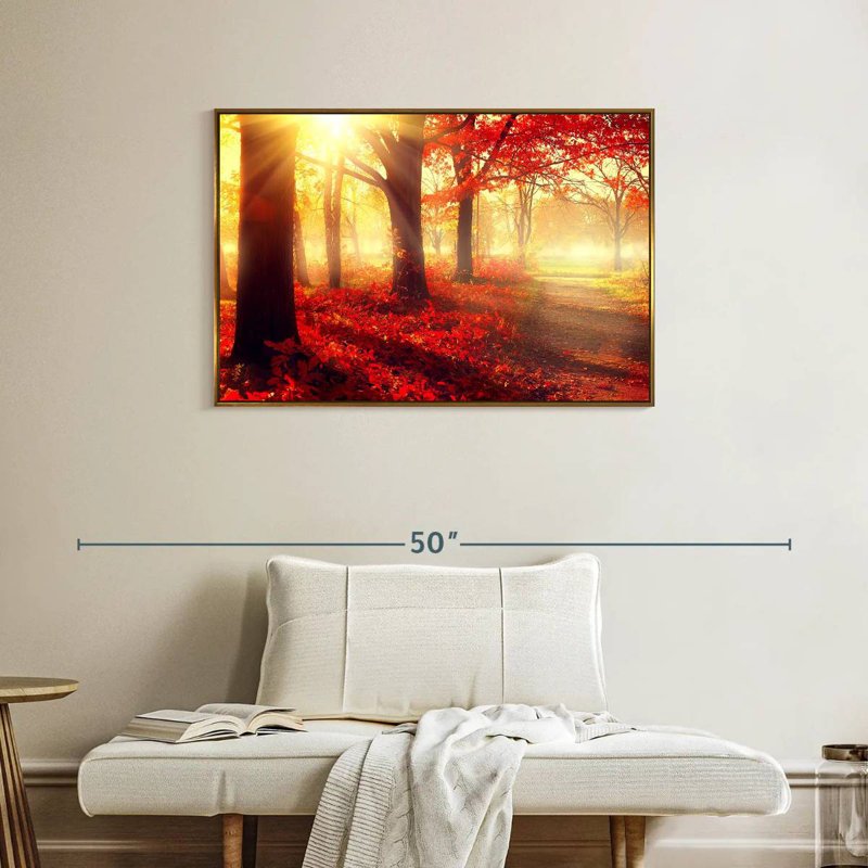 Forêt rouge vif, Cadre flottant doré, 37 po x 25 po