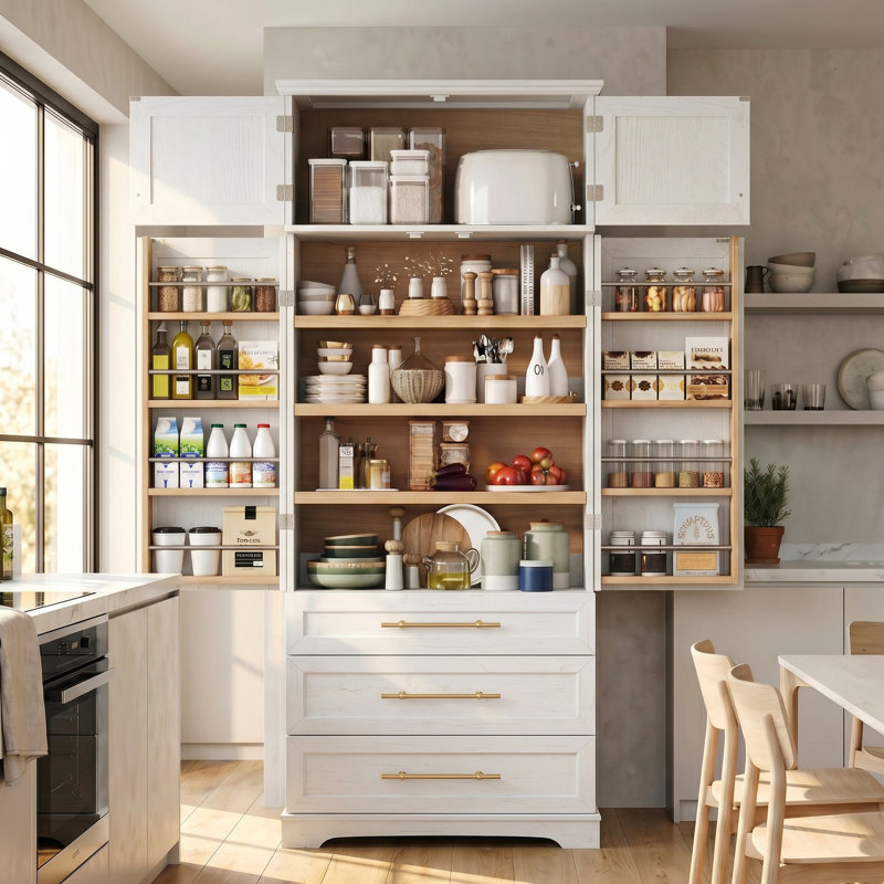 Armoire de cuisine de 78,2 po de hauteur avec 16 compartiments distincts, 3 grands tiroirs, 8 étagères de rangement internes à 8 portes, une armoire de rangement avec 3 tablettes réglables, une armoire polyvalente pour la cuisine, la salle à manger et la salle de bain, facile à assembler