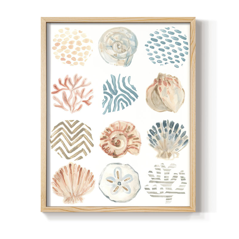 Reproduction encadrée de motifs océaniques II - bois massif, H 21 po x l 17 po