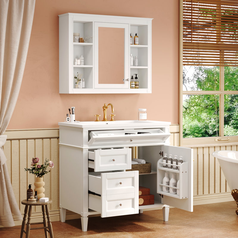 Meuble-lavabo 36 po avec tiroirs fonctionnels, Blanc