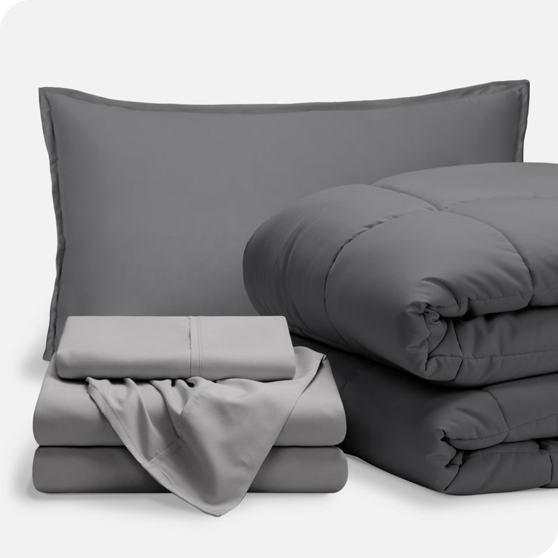 Lit dans un sac en microfibre 1800 de qualité supérieure 1800, Gris/gris pâle, Édredon simple TG et 4 pièces supplémentaires