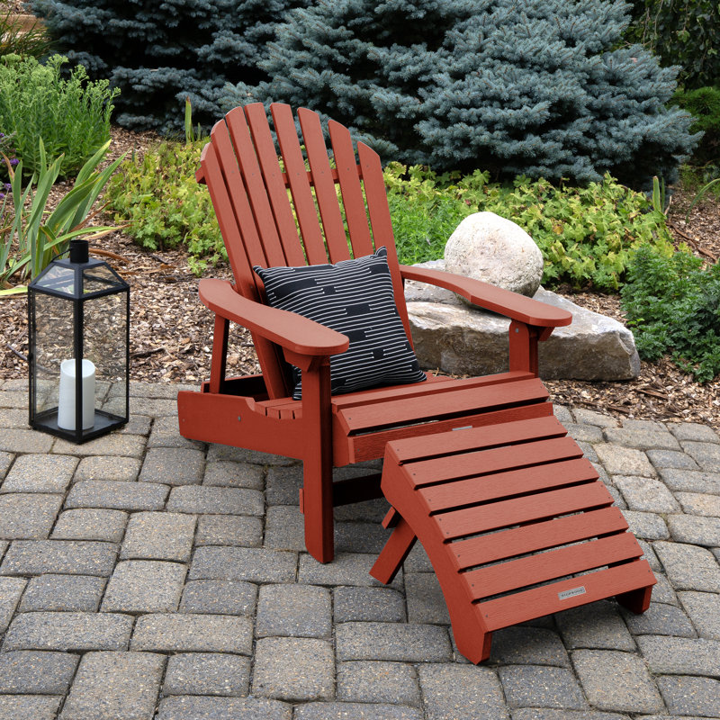 Chaise Adirondack pliante en plastique avec repose-pieds Anette, Rouge rustique
