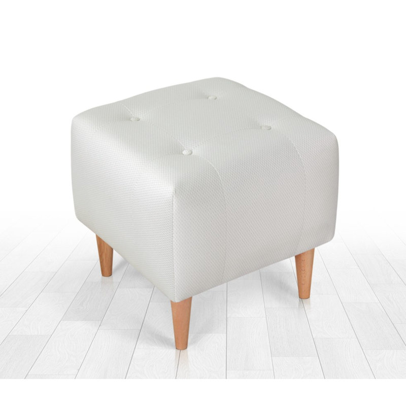 Pouf de style bohémien avec pieds en bois, velours crème et coton, 16,9 po x 16,9 po x 16,9 po | Éponge orthopédique 35 po (2,4 po de hauteur) | Parfait pour la décoration scandinave, les sièges élégants et confortables
