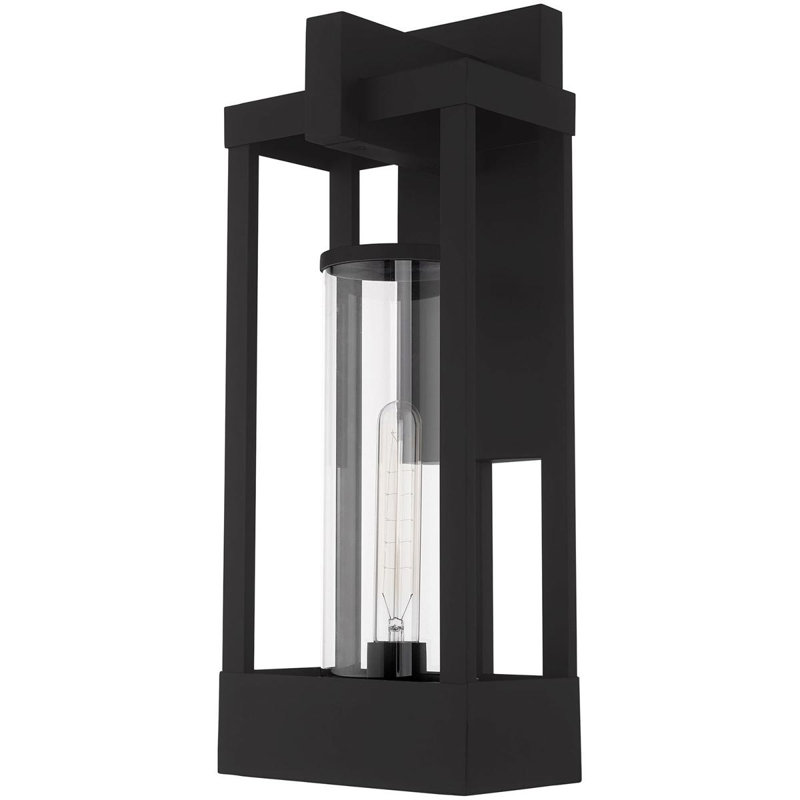 1 Light Outdoor Wall Lantern Pendant Fixture with Clear Glass Shade, 20" H x 8" W x 8" D, Black
