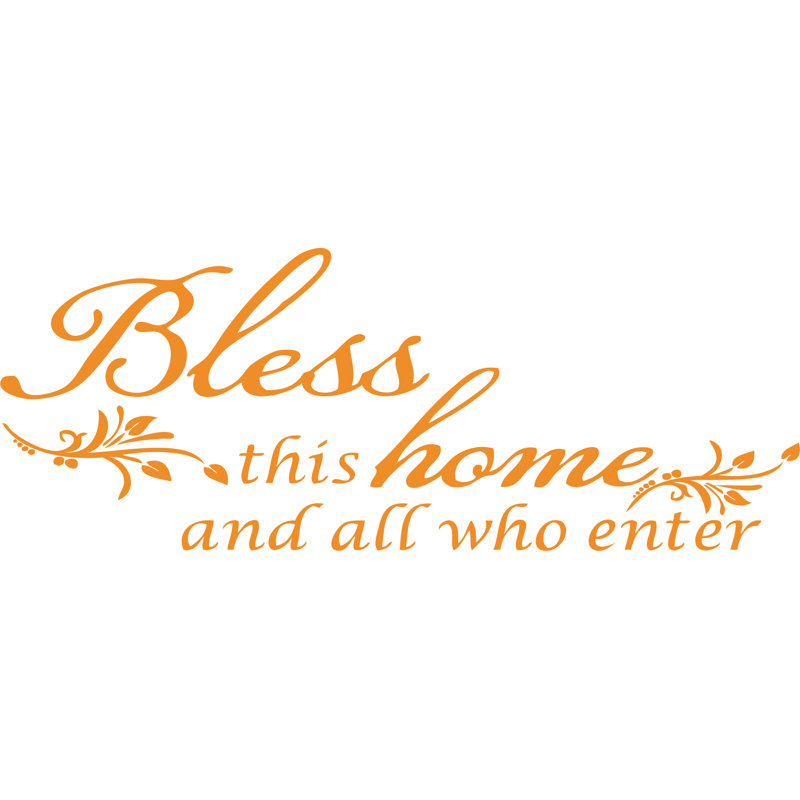 Bless This Home and All Who Enter Bible Verse Wall Decal - Inspirational Scripture Vinyl Sticker , Orange, 11'' H x 22'' W