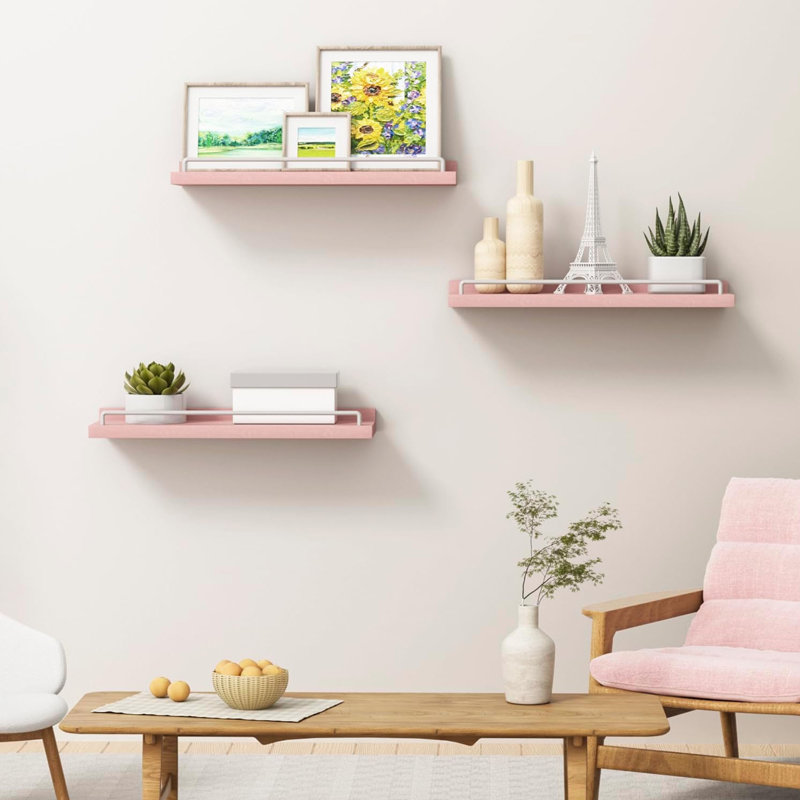 3 tablettes flottantes, rose / blanc