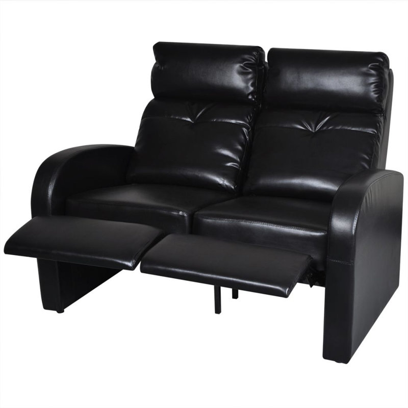 2-Seater Home Theater Recliner Sofa White Faux Leather, Black Faux Leather