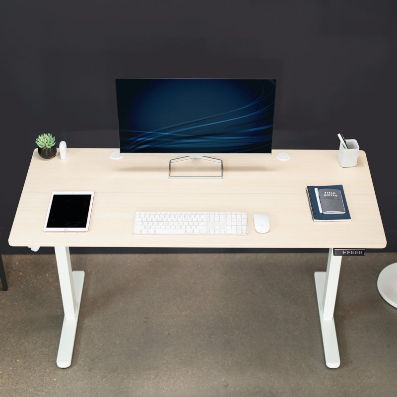 VIVO 55" x 24" Electric Sit Stand Desk, Height Adjustable Workstation (E155TB series), Light Wood//White