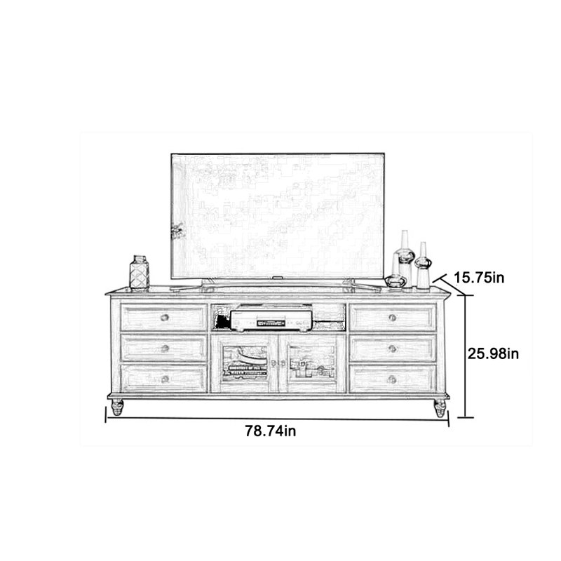 Vintage Handle TV Cabinet with Large Storage Space, Light Brown, 78.74"