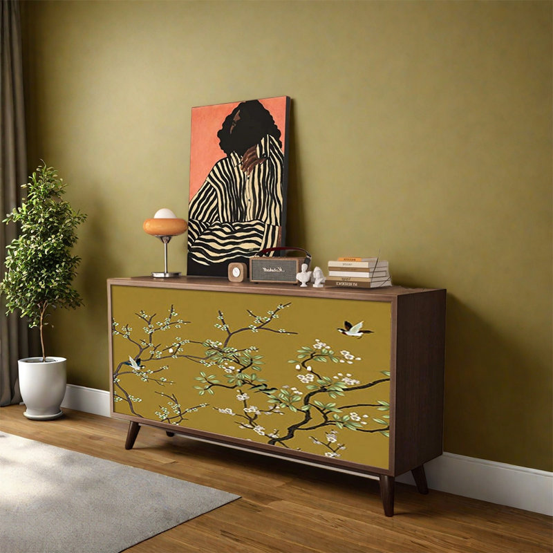 Buffet en noyer avec poignées rétro, H 33,46 po x l 63 po x P 15,75 po
