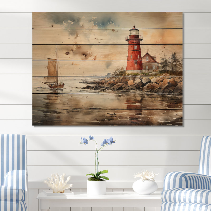 Phare rétro II, impression sur bois, H 24 po x l 32 po x P 0,78 po