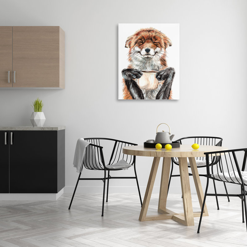 Conception d'art sur toile Happy Fox with Coffee par Holly Siment, H 40 po x l 30 po x P 1,5 po