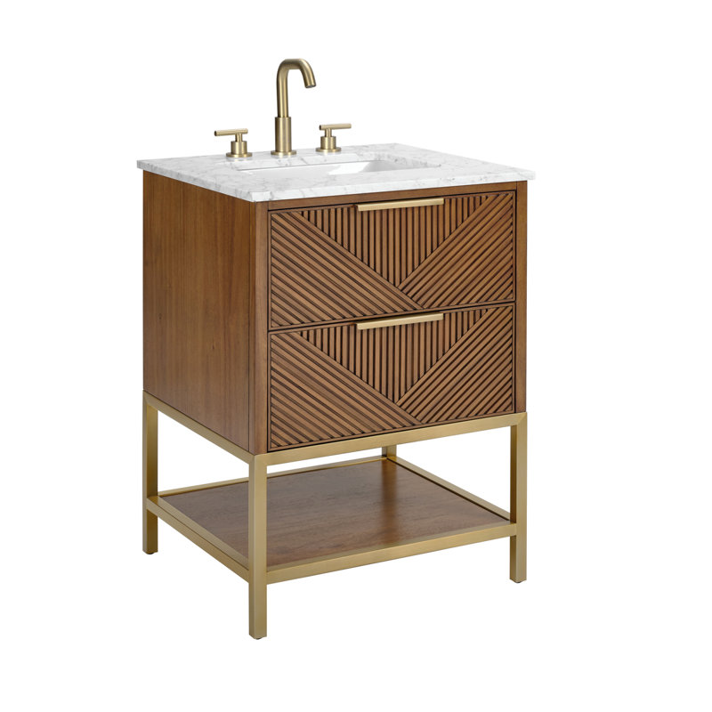 Ensemble de meuble-lavabo 24 po Diamond, Noyer, Laiton satiné, Marbre de Carrare