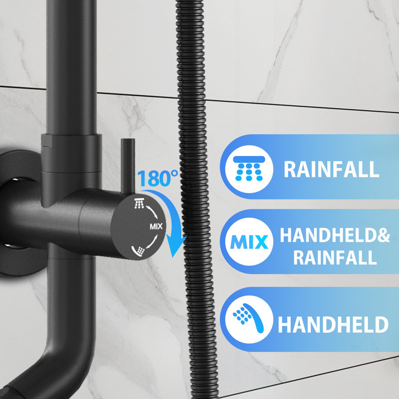10-Inch Black Round Handheld Rain Shower System with Adjustable Height