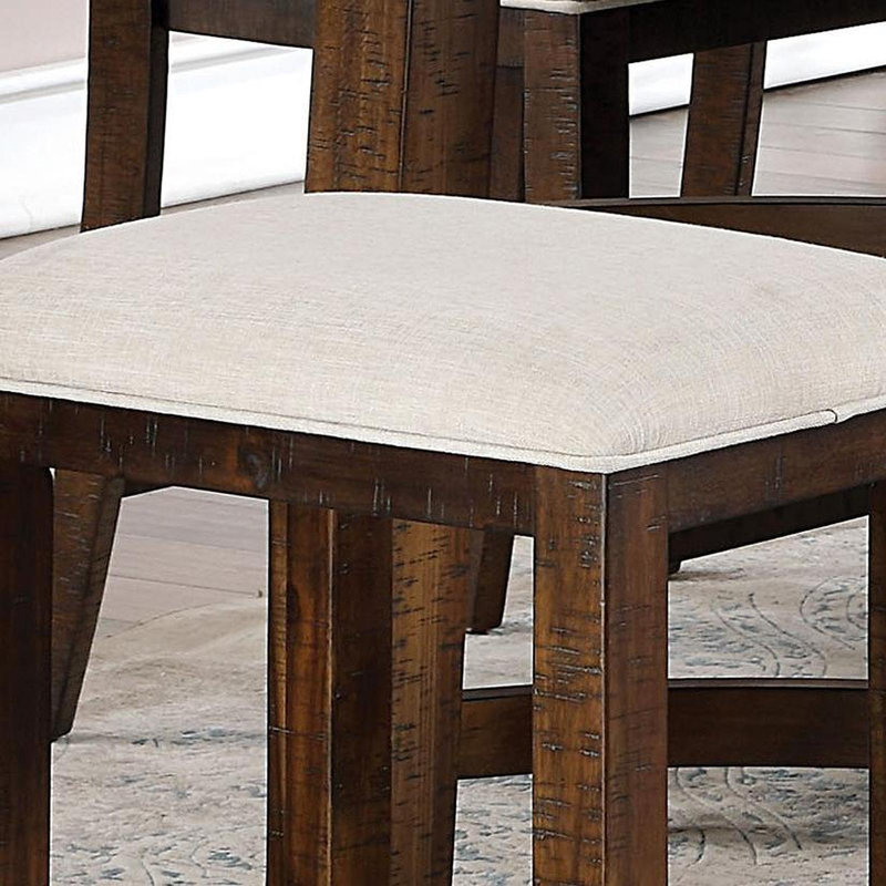 Ensemble de 2 tabourets à hauteur de comptoir, meubles de salle à manger en chêne rustique / coussin en tissu beige avec dossier à lattes de cuisine