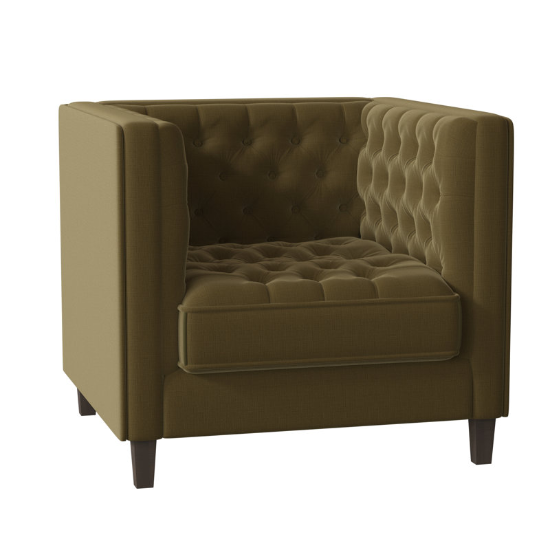 Jess Tufted Armchair, Highlander Olive, Brown Mahogany