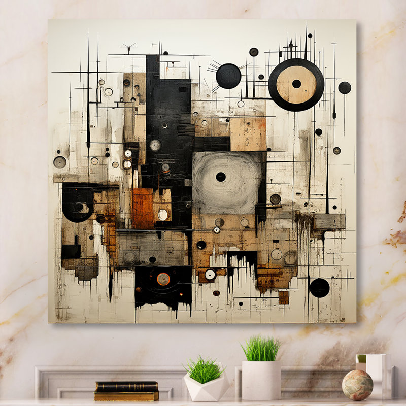 «Brown and Black Divine Simplicity», peinture abstraite encadrée, H 16 po x l 16 po x P 1 po, Toile tendue
