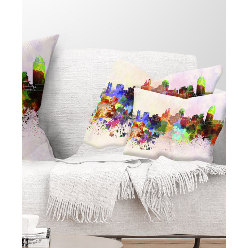 Coussin Cincinnati Skyline - Cityscape, 12 po x 20 po, Rectangulaire