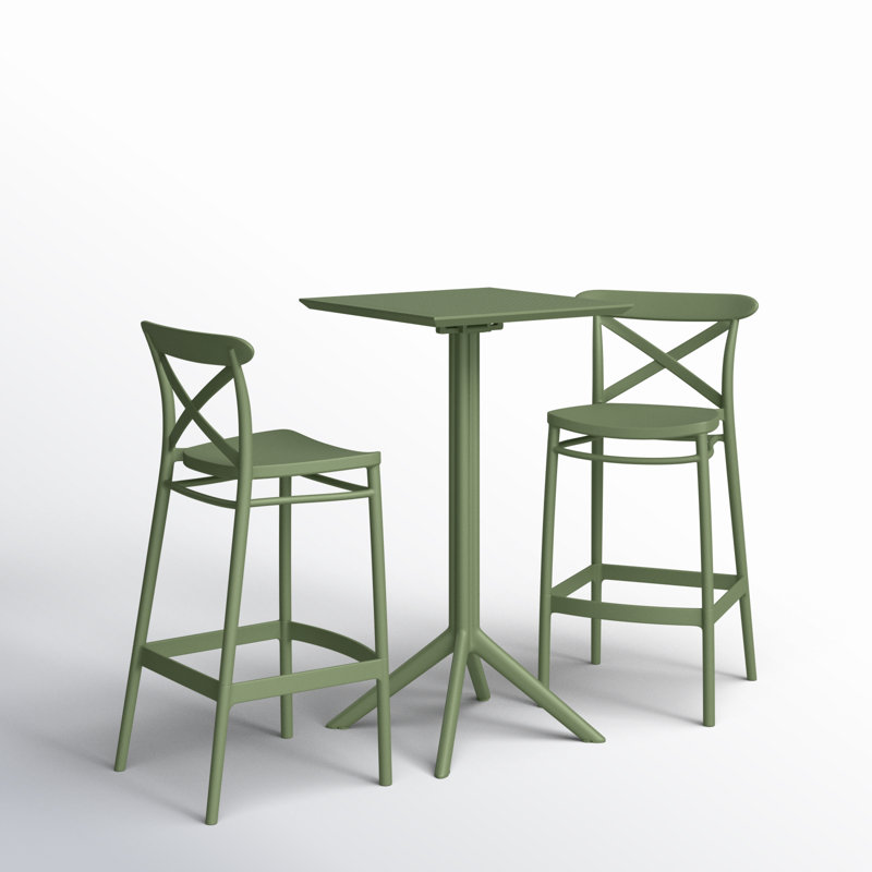 2 - Person Patio Dining Set with Square Table, Olive Green