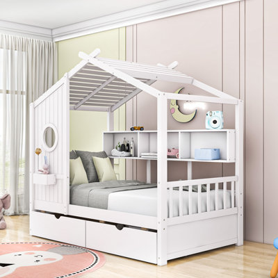 Wood Daybed with 2 Drawers and Shelves