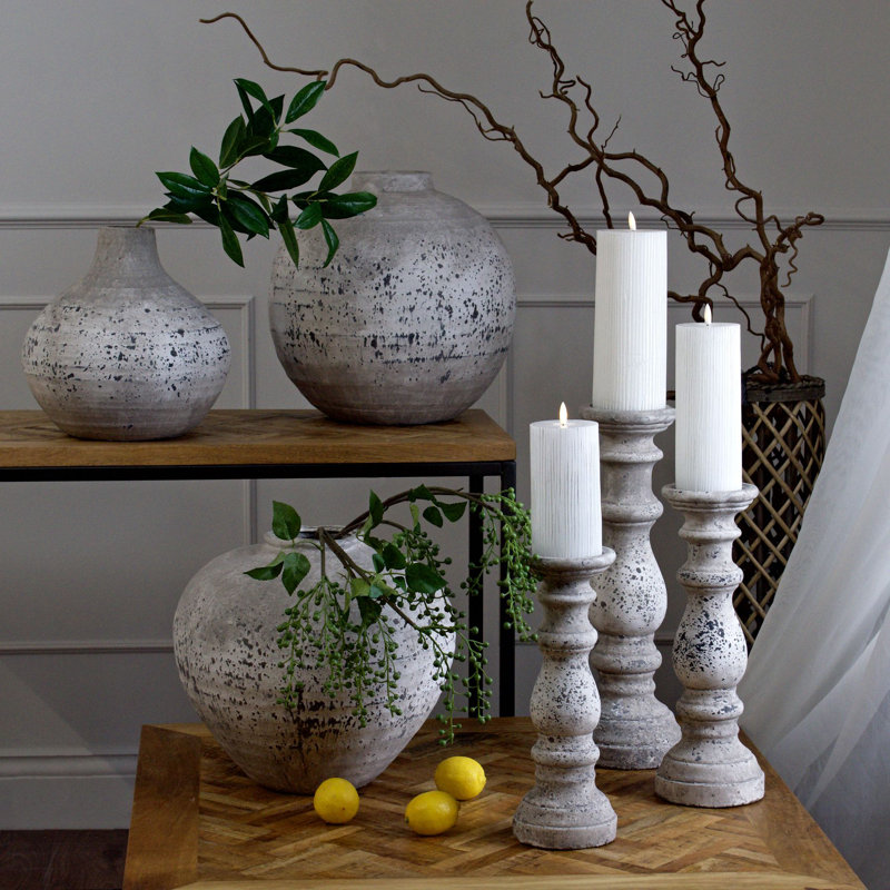 Concrete / Cement Tabletop Candlestick, 31cm H x 12cm W x 12cm D, Stone