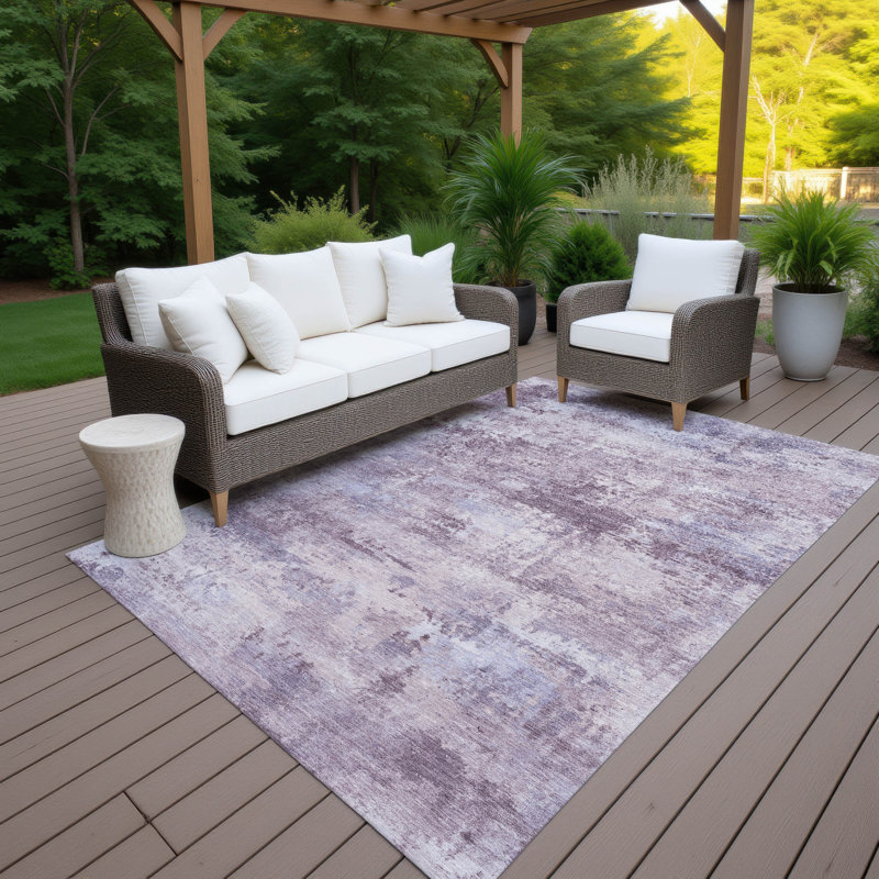 Tapis abstrait intérieur / extérieur lavable à la machine Kerwin ACN2370, Rectangle 10 pi x 14 pi