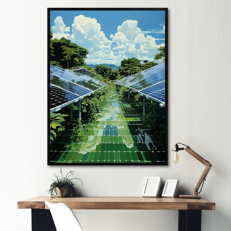 Green Solution Solar Panels Field II - Panneaux solaires, art mural, Cadre flottant noir, H 20 po x l 12 po