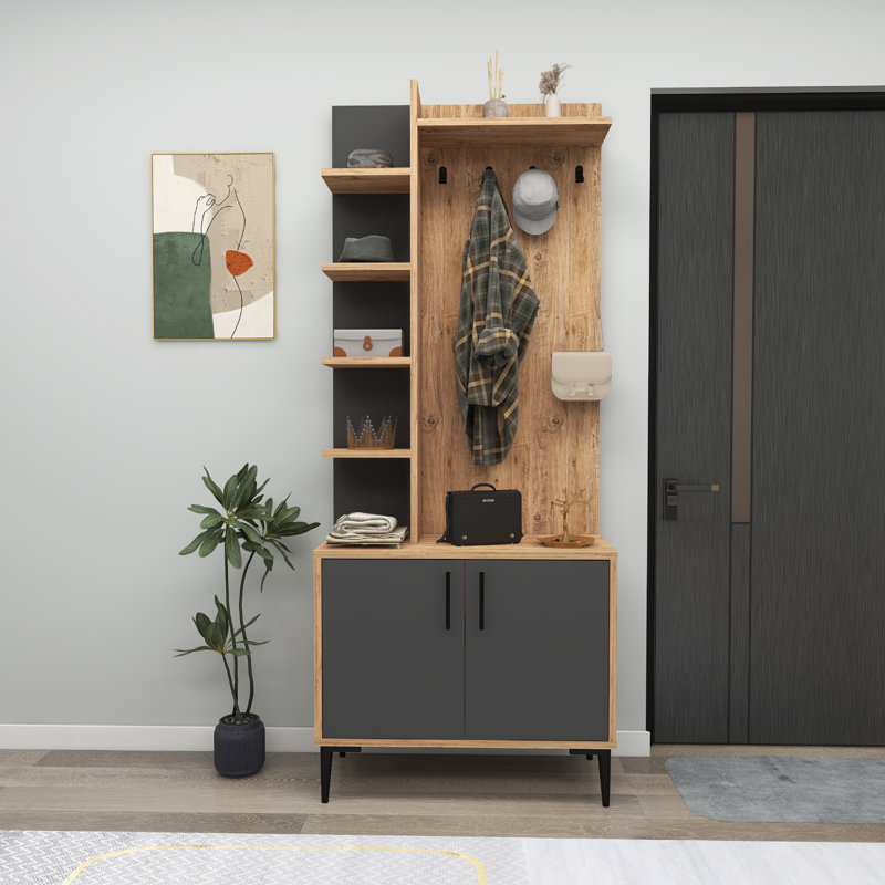 Maddyson Hall Tree 74.4cm Wide with Shoe Storage, Atlantic Pine/Anthracite