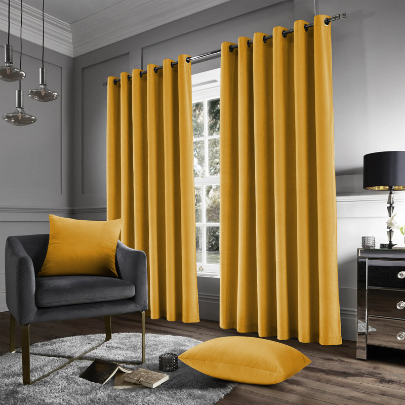 Stockholm Heavy Crushed Velvet Eyelet Sheer Curtains, Width 168 x Drop 228 cm, Ochre