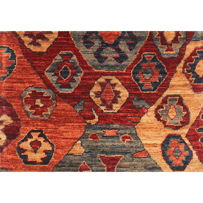 Tapis unique rouge / gris / orange noué à la main de haute qualité