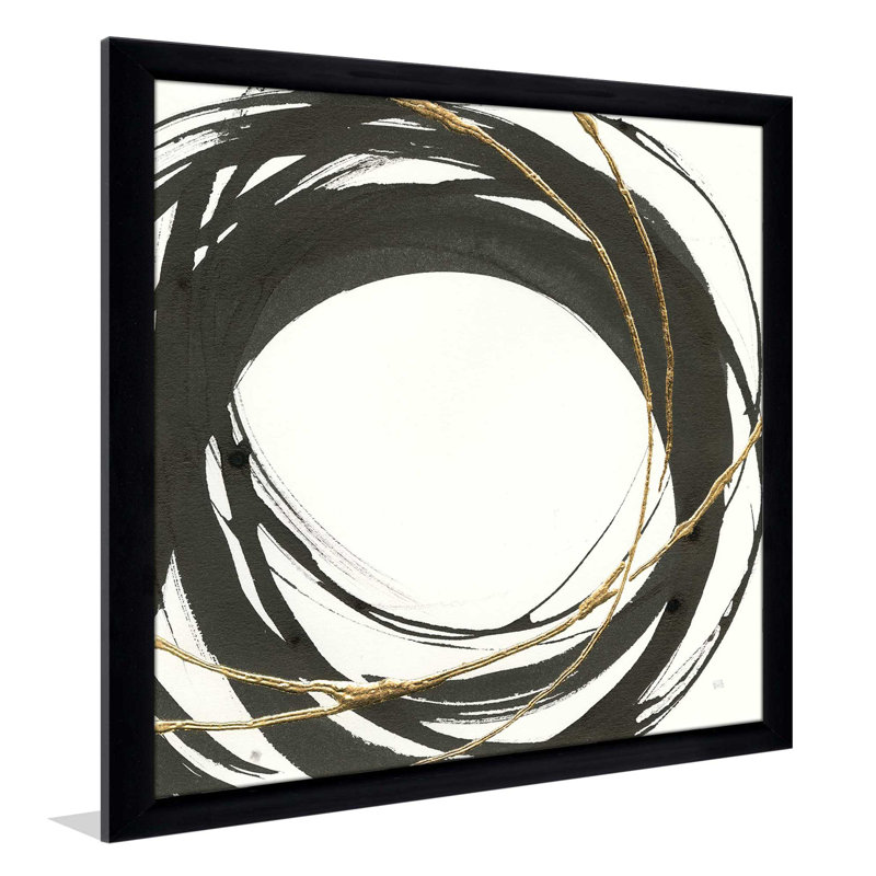 «Gilded Enso III», reproduction de peinture acrylique, H 21,5 po x l 21,5 po x P 0,75 po, Cadre noir