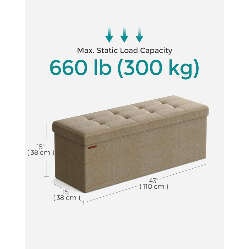 110x38x38cm Linen Upholstered Storage Bench, Camel Brown