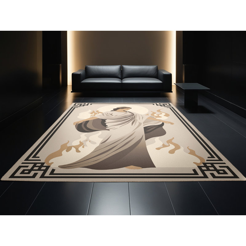 Tapis campagnard beige Elida Hestia lavable à la machine - reliure beige, 8 x 10