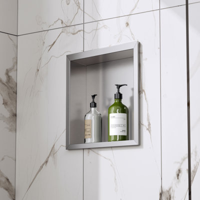 12" W X 14" H X 4" D Waterproof Recessed Shower Niche With Single Shelves In Brushed Nickel, No Tile Needed