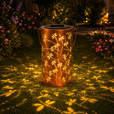 Solar Powered Waterproof Metal Hanging Outdoor Lantern  for Patio Porch Garden and Backyard