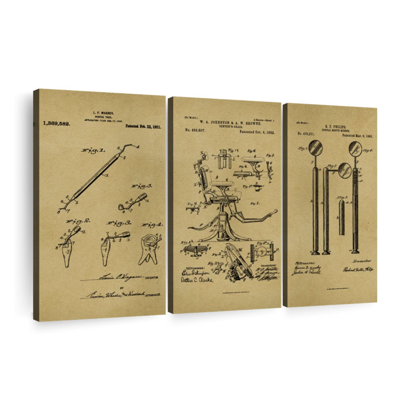 3 outils dentaires, H 24 po x l 38 po x P 1,25 po