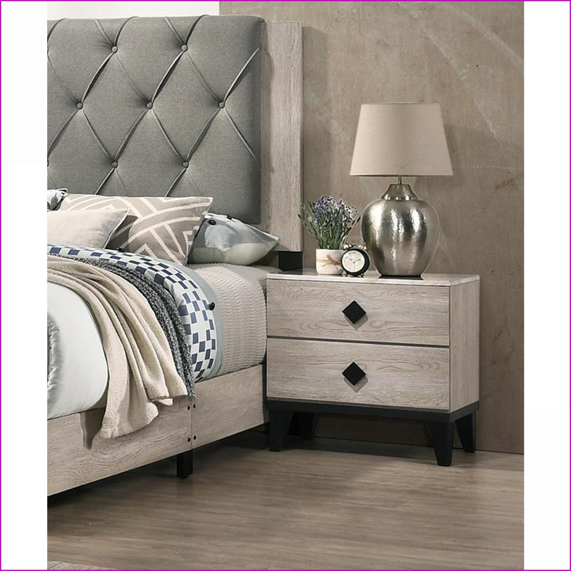 Table de chevet en pin / contreplaqué crème moderne avec tiroir - Table de chevet, Beige
