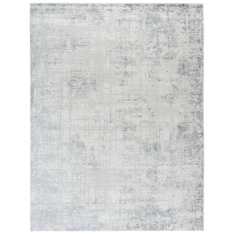 Tapis en polyester / polypropylène tissé à la machine en ivoire / gris / gris foncé, Rectangle 8 pi x 10 pi