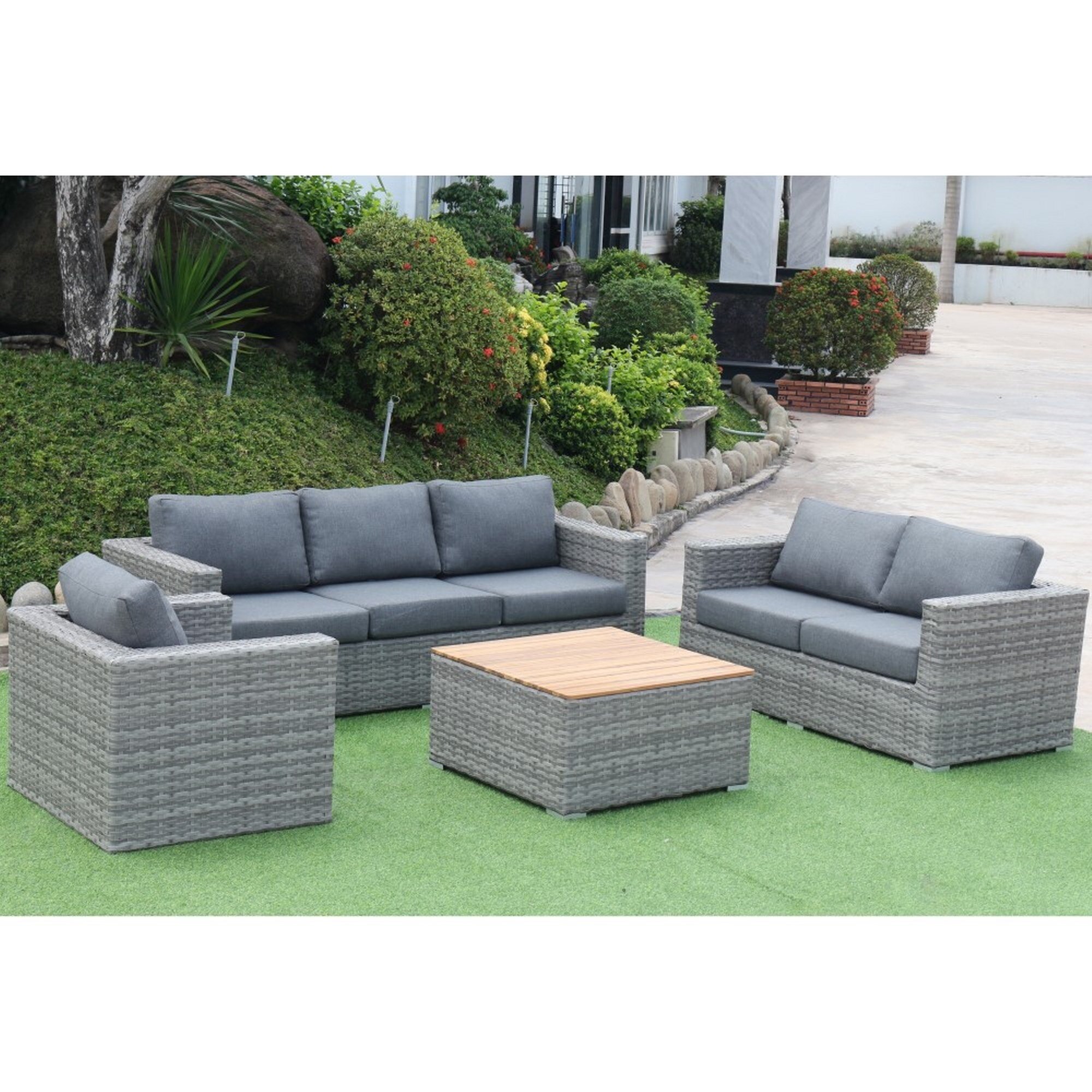 Grey rattan garden discount furniture 6 seater