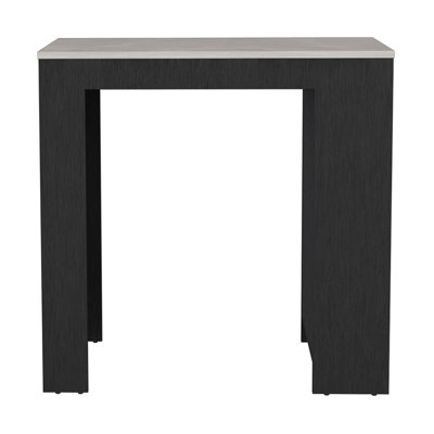 Îlot de cuisine, trois tablettes latérales, finition noire / marbre Ibiza