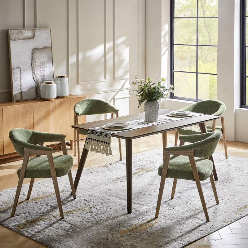 Milford Mid-Century Modern Dinning Chair with Ergonomic Curved Backrest, 4, Moss
