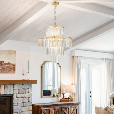 12-Light Gold Crystal Chandelier, 20 Inch With Adjustable Chain