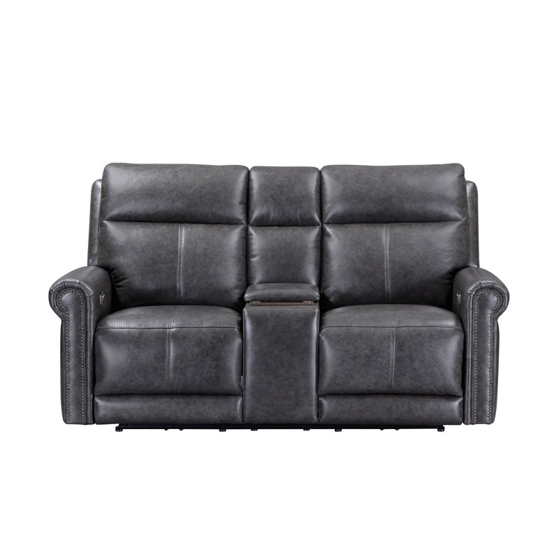 Sterling Power Reclining Loveseat With Console, Power Headrests & Lumbar, Gray Genuine Leather