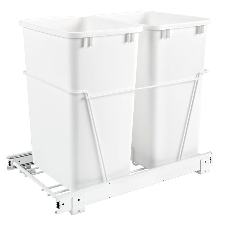 Poubelle coulissante en acier blanc Rev-A-Shelf avec poubelle simple pour armoires de cuisine, 8,75 gal, 2