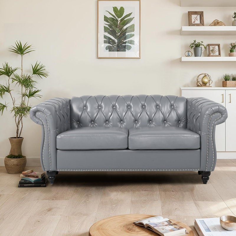 Taleke 62" Upholstered Sofa, Gray Faux Leather