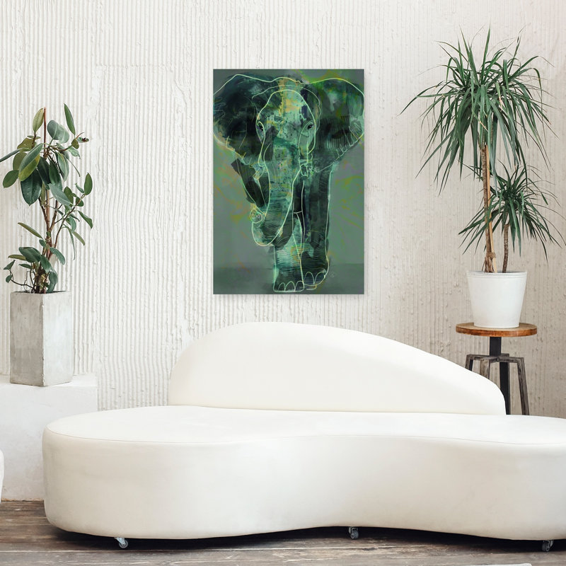 Emerald Elephant Abstract Contemporary Elephant Nature Wildlife Wall Art Print by Ruth Day - Print, 91.44cm H x 60.96cm W