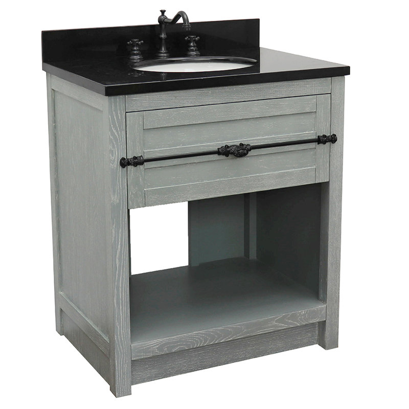 Zigler 31'' Single Bathroom Vanity with Top, Sage Gray, Black Galaxy