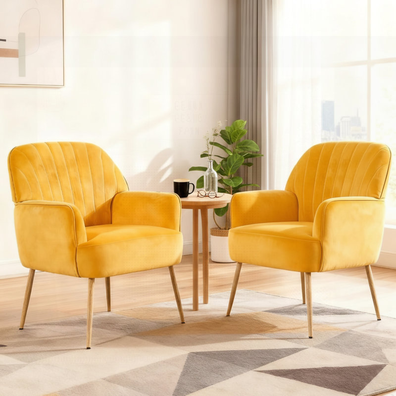 Velvet Accent Chair, Modern Upholstered Living Room Chairs, Luxury Single Sofa Armchair with Metal Legs, Comfy Barrel Chairs for Living Room, Waiting Room, Bedroom, Office and Cafe